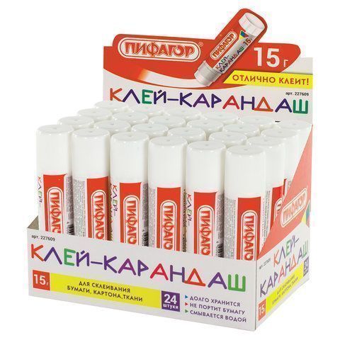 Клей-карандаш 15г ПИФАГОР 1/24/648