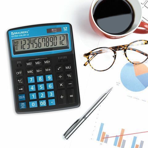 Калькулятор настольный BRAUBERG EXTRA COLOR-12-BKBU (206x155мм) 12 разр дв питание черно-голуб 1/20