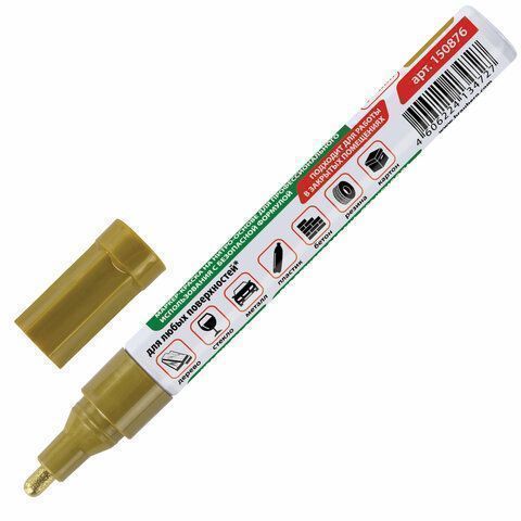 Маркер-краска лаковый золотой 4мм нитро-основа алюм корпус BRAUBERG 1/12/864