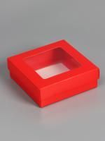 Коробка с окном 150х150х50мм картонная красная 5/350