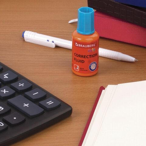 Корректирующая жидкость штрих 20мл флакон с кисточкой быстросохнущая MIX BRAUBERG 1/15