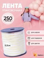 Лента упаковочная бобина 0,5см х 250м белая золотой полосой 1/1