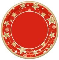 Тарелка бумажная d-230мм Звезды на красном 10шт 1/48