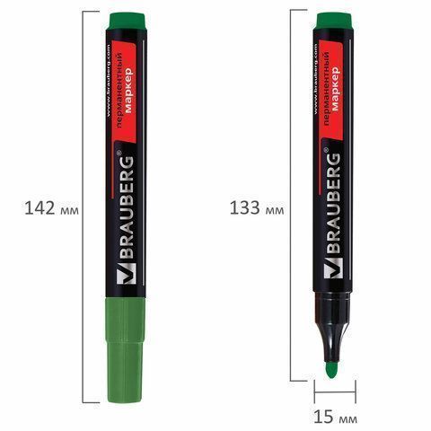 Маркер перманентный зеленый 3мм без клипа круглый наконечник Contract BRAUBERG 1/12