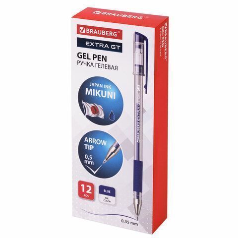 Ручка гелевая синяя 0,5мм линия 0,35мм BRAUBERG 1/12