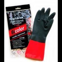 Резиновые перчатки с х/б напыл латекс хозяйств BiColor черно-красные XL 65гр КП 1/12/120