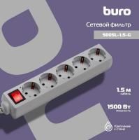 Сетевой фильтр 1,5м Buro 500SL-1.5-G 5 розеток серый (ПЭТ) 1/1