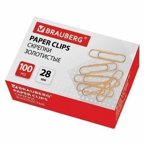 Скрепки 28мм 100шт золотистые BRAUBERG 1/10/300 (клиент)