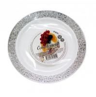 Тарелка пластиковая d-230 Compliment белая с серебряной ажурной каймой (6шт) 1/20