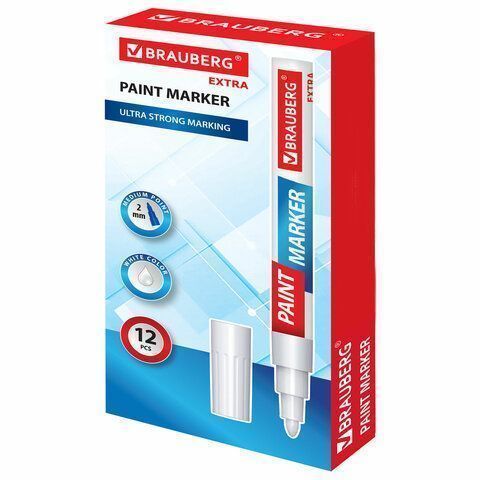Маркер-краска лаковый белый 2мм нитро-основа алюм корпус BRAUBERG EXTRA 1/12/864