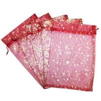 НГ Подарочный мешок текстильный ОРГАНЗА Красный 5 дизайнов 20х30см 1/250