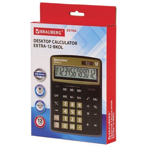 Калькулятор настольный BRAUBERG EXTRA-12-BKOL 12 разр двойное пит 206x155 мм 1/20