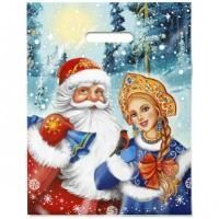 НГ Пакет с вырубной ручкой (31х40)-60 ПВД Дед Мороз и Снегурочка 50/500