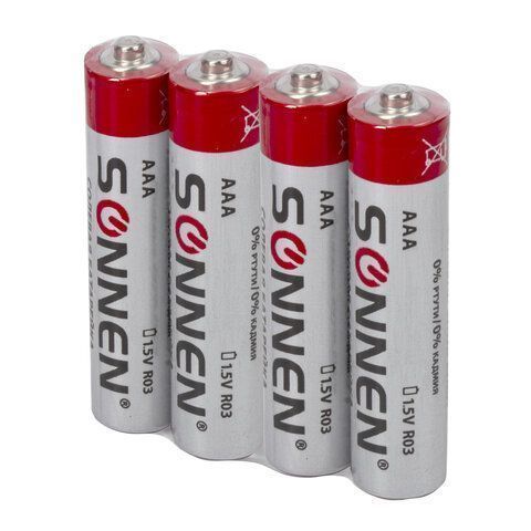 Элемент питания SONNEN AAA (LR03) КОМПЛЕКТ 4шт солевые в пленке 1/6/300 nelK (клиент)