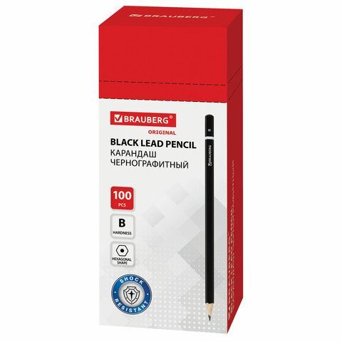 Карандаш ч/гр В черный заточ. карт. упак. BRAUBERG Fine Line (Файн Лайн) 1/100/3000