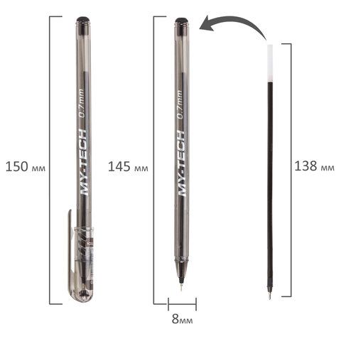 Ручка шариковая масляная черная 0,7мм линия 0,35мм PENSAN My-Tech 1/25