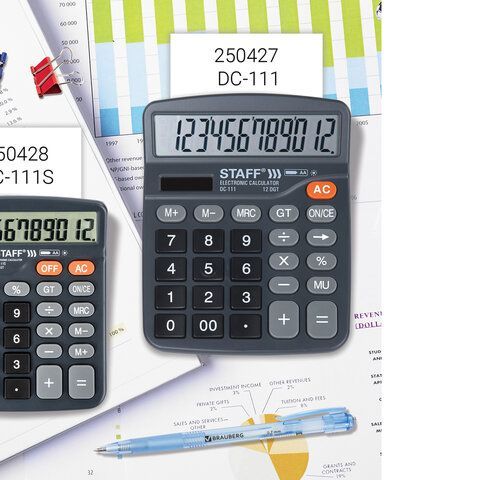 Калькулятор настольный STAFF PLUS DC-111 (180x145мм) 12 разр дв. питание + батарейка 1/1