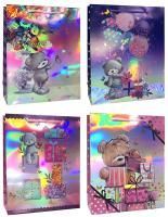 Пакет подарочный бумажный (31х42х12) голография Люкс Мишки и подарки 1/12