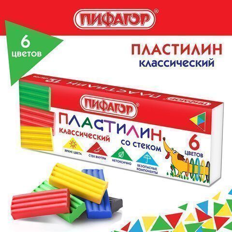 Пластилин 06цв 90г со стеком Веселая такса ПИФАГОР 1/56
