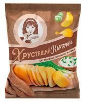Продукты, Хрустящий картофель чипсы со вкусом сметаны и лука произведены из свеж картофеля 70 г 1/20