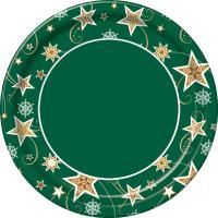 Тарелка бумажная d-230мм Звезды на зеленом 10шт 1/48