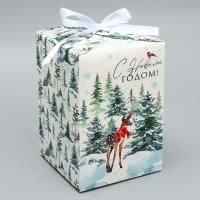 НГ Подарочная коробка 12х18х12см С Новым годом ! лес 1/450