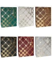 Пакет подарочный бумажный (26х32х12) с тиснением Золотая шотландка 1/12