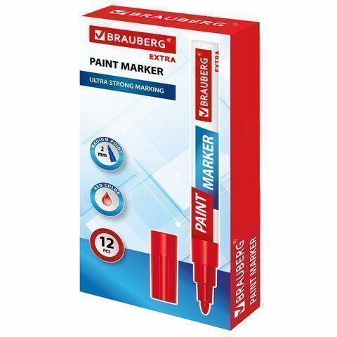 Маркер-краска лаковый красный 2мм нитро-основа алюм корпус BRAUBERG EXTRA 1/12/864