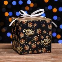 НГ Подарочная коробка 10х10х10см Снежный узор 1/10/600