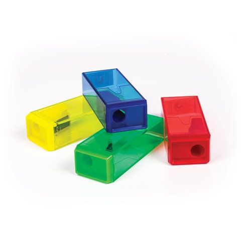 Точилка с контейнером прямоугольная пластиковая тонированный корпус ассорти Пифагор 1/24/720