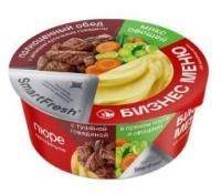 Продукты, Пюре картофельное Бизнес Меню говяд тушен в прян соусе и овощами 110гр 1/1