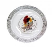 Тарелка пластиковая d-190 Compliment белая с серебряной ажурной каймой (6шт) 1/20