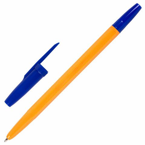 Ручка шариковая синяя узел 1мм линия письма 0,5мм корпус оранж. BRAUBERG ORANGE Line 1/50