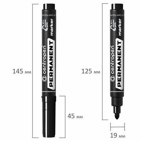 Маркер перманентный черный 2,5мм круглый наконечник CENTROPEN 1/10/1000