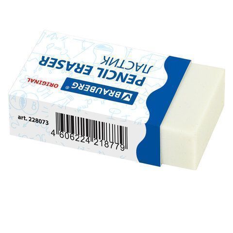 Ластик 38х20х10мм белый прямоугольный картон держатель Original BRAUBERG 1/40/1280