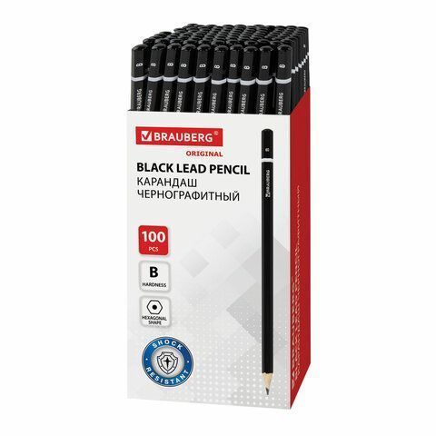 Карандаш ч/гр В черный заточ. карт. упак. BRAUBERG Fine Line (Файн Лайн) 1/100/3000