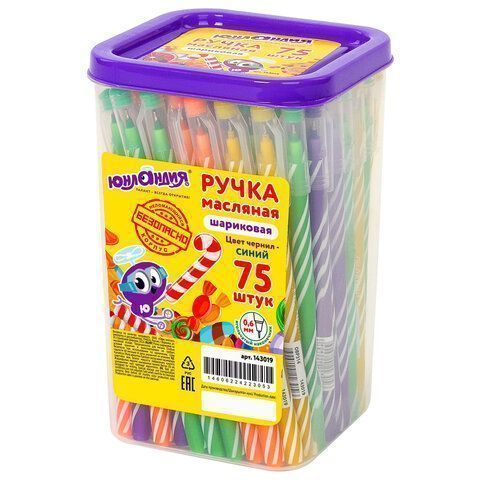 Ручка шариковая масляная синяя 0,3мм иголчатый узел 0,6мм корп ассорти ЮНЛАНДИЯ Candy 1/75/3000