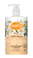 Мыло жидкое крем 1л с дозатором SANFITO Ветивер и магнолия 1/8