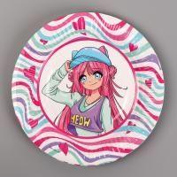 Тарелка картон с рисунком d-180 С днем рождения! Meow 10/10