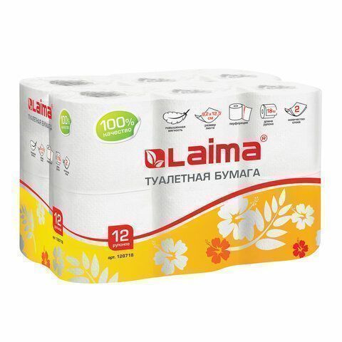Туалетная бумага евро 2сл белая 12шт.х18м Лайма 1/4 (клиент)