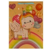 Пакет подарочный бумажный (22х31х10) крафт Единорог 1/12