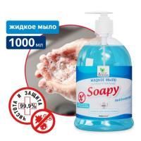 Мыло жидкое 1л с дозатором антибактериальное Soapy Clean&Green 1/6