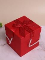 Подарочная коробка Квадрат 13х13х13см Звездное небо красный 1/4