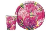 Тарелка картон с рисунком набор 10шт d-230 Пионы 1/48