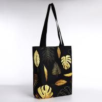 Сумка шоппер без молнии 35х40х12см Листья черная 1/100