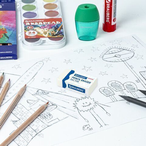 Ластик 38х20х10мм белый прямоугольный картон держатель Original BRAUBERG 1/40/1280