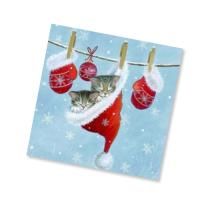 НГ Салфетки (33х33) 3-сл Новогодний подарок Котята (20) 1/12