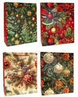 НГ Пакет подарочный бумажный (26х32х10) золотое тиснение Праздничное настроение 1/12