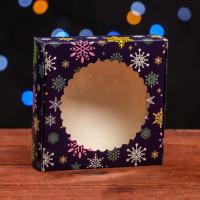 НГ Подарочная коробка 11,5х11,5х3см Снежинки 1/700