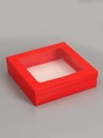 Коробка с окном 300х300х80мм картонная красная 5/140